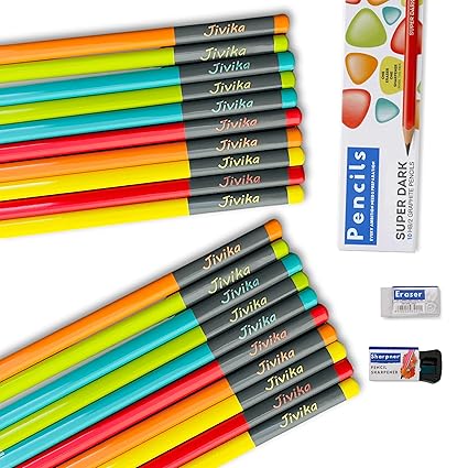 20 Piece Customized Name Pencil Set for Kids with Free Eraser & Sharpener, Custom Name HB Pencils