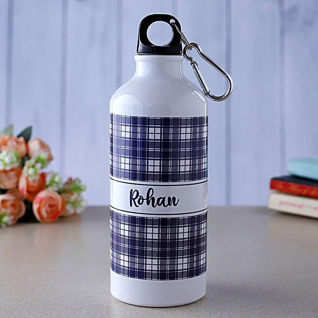 Personalize Blue check Name bottle