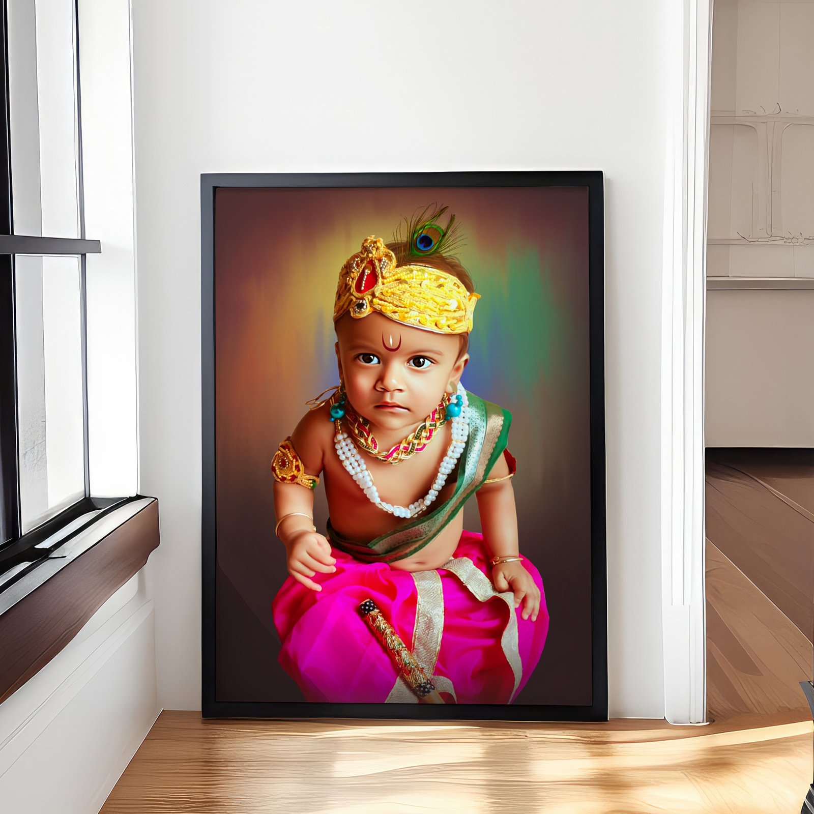 Custom Krishna Janmashtami Digital Oil Portrait Frame